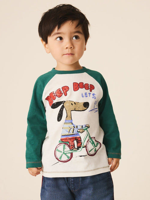 Green/Ecru Ragan Dog Long Sleeve Graphic T-Shirt (3mths-7yrs)