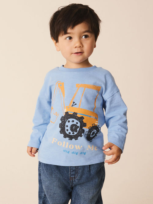 Pale Blue Digger Long Sleeve Graphic T-Shirt (3mths-7yrs)