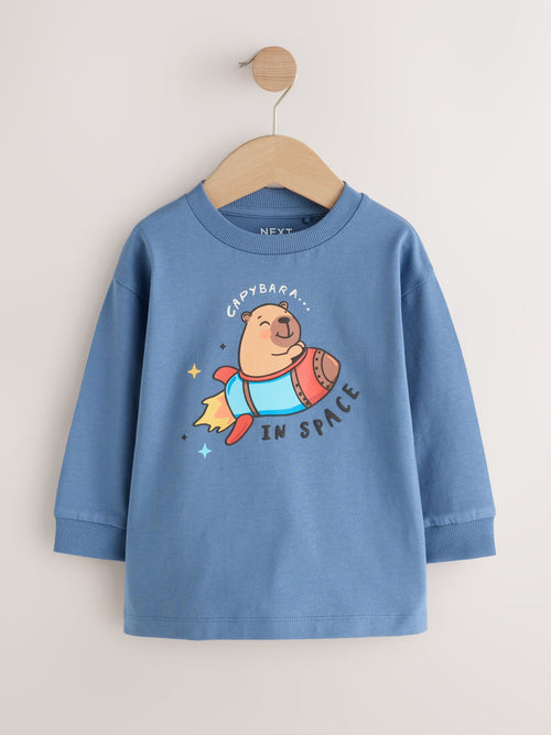 Blue Capybara in Space Long Sleeve Graphic T-Shirt (3mths-7yrs)