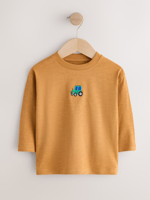 Yellow Tractor Long Sleeve Embroidered T-Shirt (3mths-7yrs)