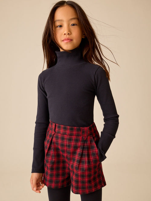 Black Long Sleeve Roll Neck Rib Top (3-16yrs)