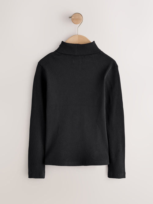 Black Long Sleeve Roll Neck Rib Top (3-16yrs)
