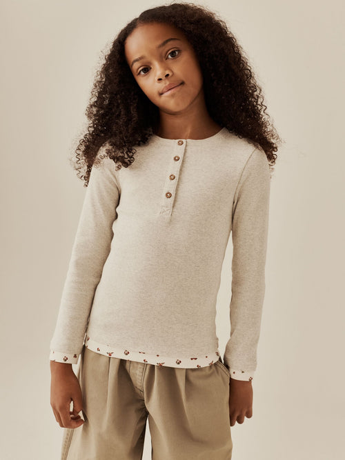 Grey Ditsy Long Sleeve Ribbed Henley Top (3-16yrs)