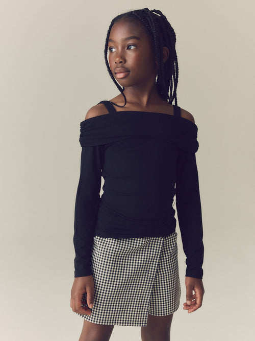Black Long Sleeve Bardot Top (3-16yrs)