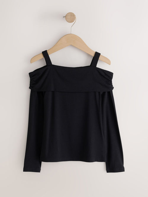 Black Long Sleeve Bardot Top (3-16yrs)
