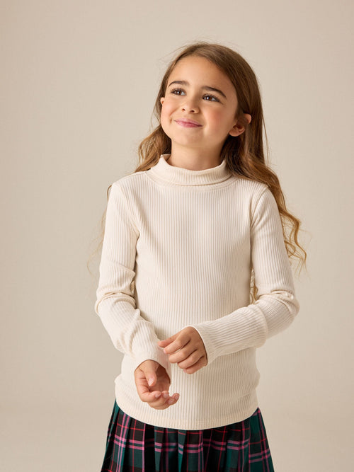 Cream Long Sleeve Roll Neck Rib Top (3-16yrs)