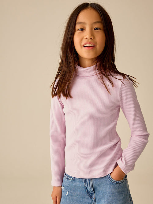 Pink Long Sleeve Roll Neck Rib Top (3-16yrs)