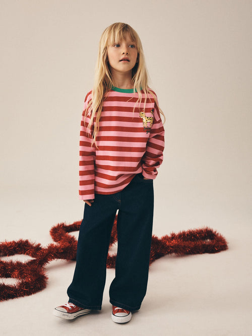 Red Stripe Christmas Cat Sequin Long Sleeve Top (3-16yrs)