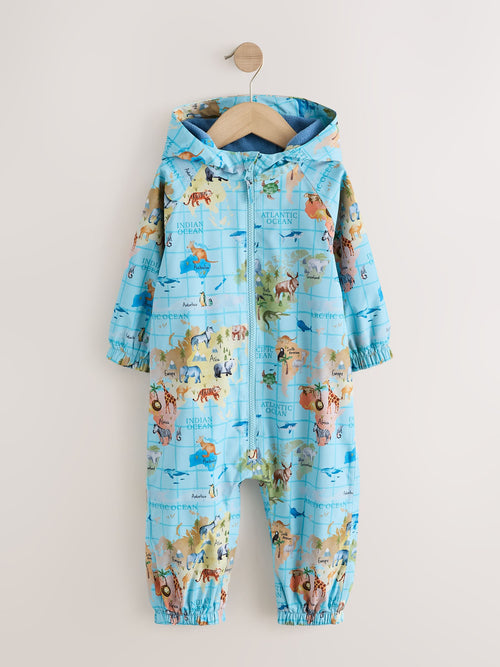 Map Print Waterproof Fleece Lined Puddlesuit (3mths-7yrs)