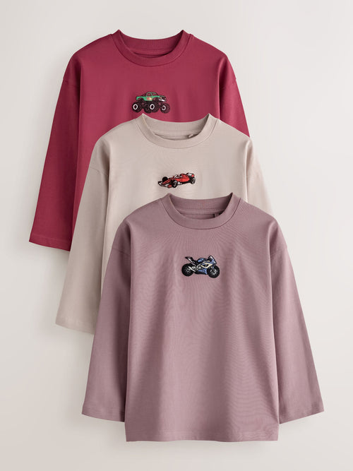 Vehicles Graphic Long Sleeve Relaxed Fit T-Shirts 3 Pack (3-16yrs)