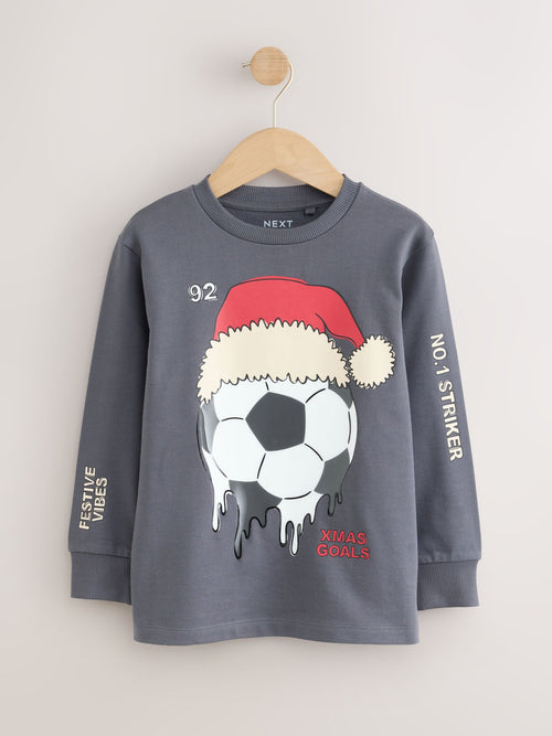 Charcoal Football Long Sleeve Christmas T-Shirt (3-16yrs)