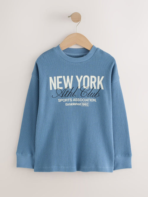 Blue Texture Long Sleeve Heavyweight Varsity T-Shirt (3-16yrs)