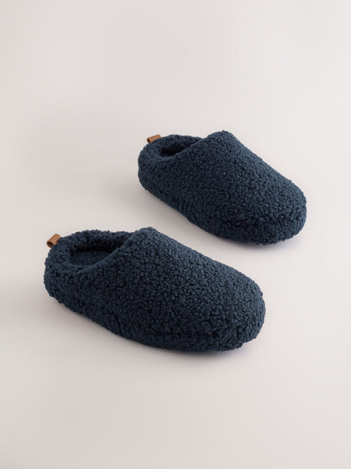 Navy Borg Warm Lined Slipper Mules