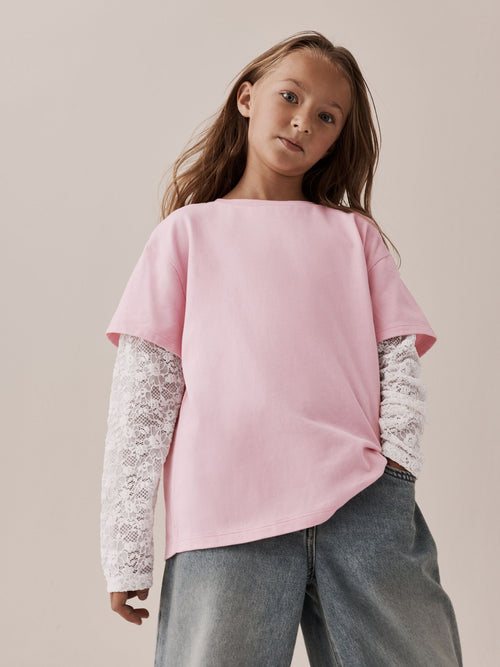 Pink Lace Long Sleeve Top (3-16yrs)