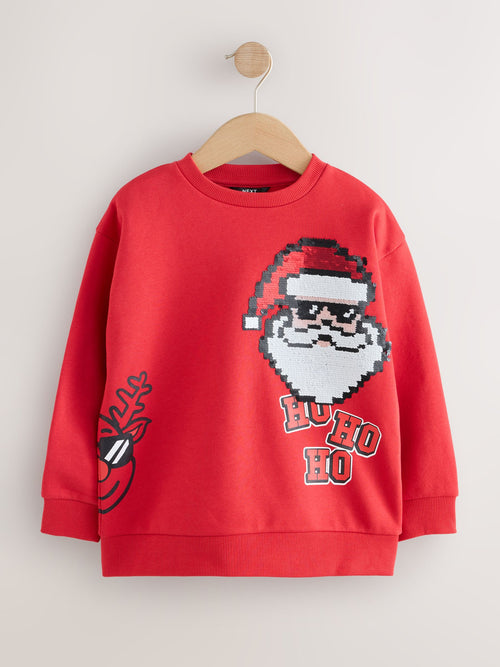 Red Sequin Santa Christmas Crew Neck Sweater (3-16yrs)