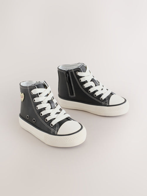 Black PU Wide Fit (G) High Top Trainers