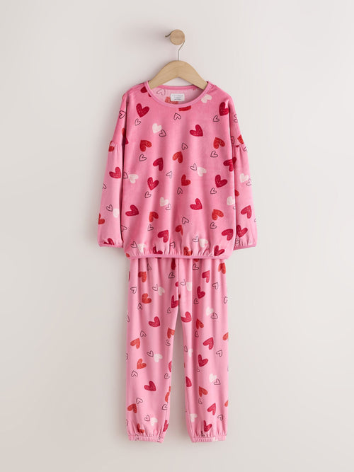 Pink/Red Heart Cosy Fleece Pyjamas (3-16yrs)