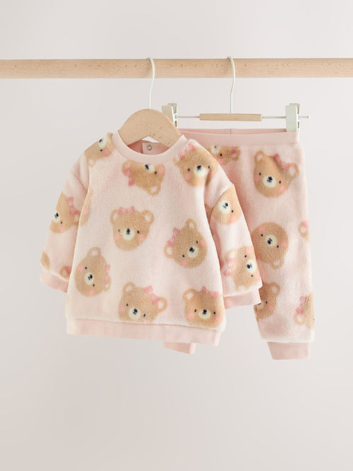 Pink Bear Baby Fleece Sweater and Leggings Set 2 Piece (0mths-2yrs)