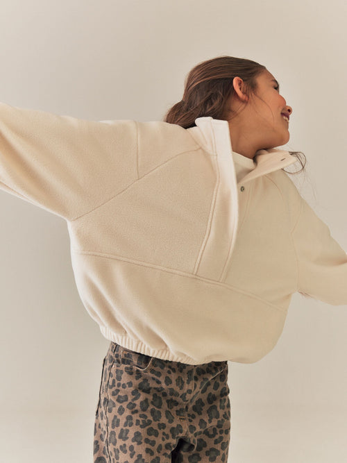 Ecru White Half Button Fleece Jacket (3-16yrs)