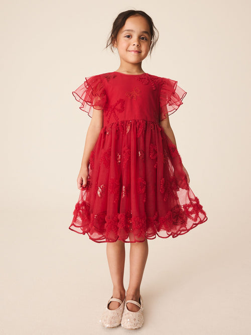 Red Bow Embellished Mesh Occasion Dress (3-16yrs)