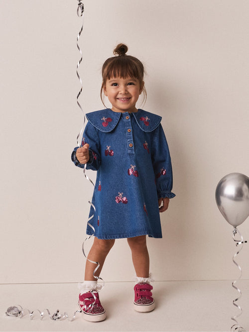 Blue Cherry Sequin Denim Dress (3mths-8yrs)