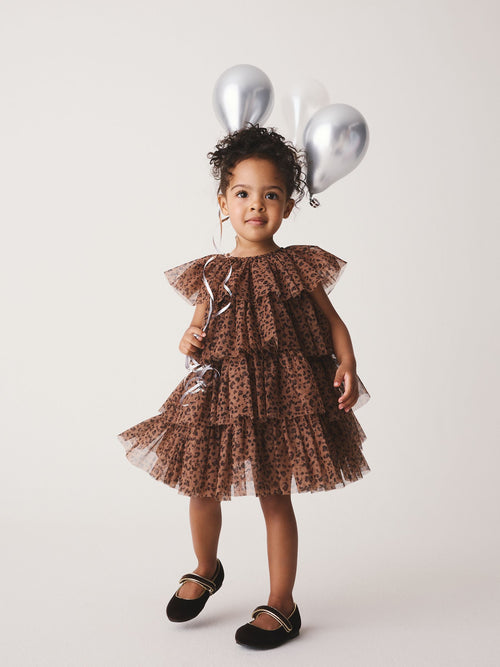 Leopard Animal Print Mesh Tiered Occasion Dress (3mths-8yrs)