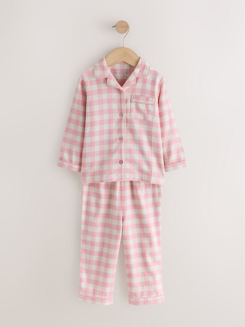 Ecru/Pink Check Ribbon Wrapped Woven Button Through Pyjamas Set (9mths-10yrs)