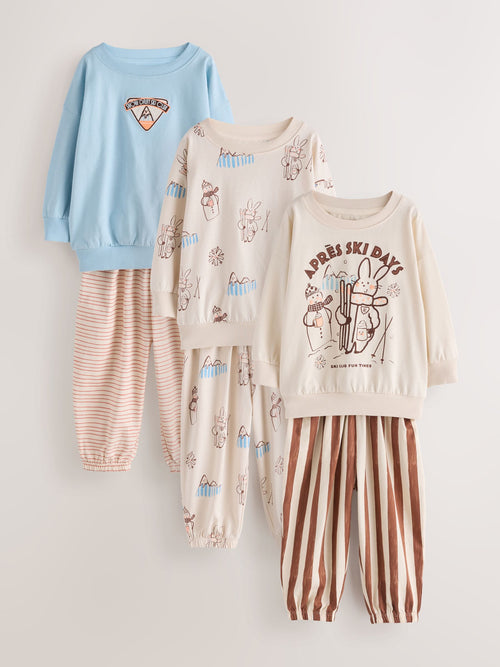 Neutral ski print Jogger Pyjamas 3 Pack (9mths-12yrs)