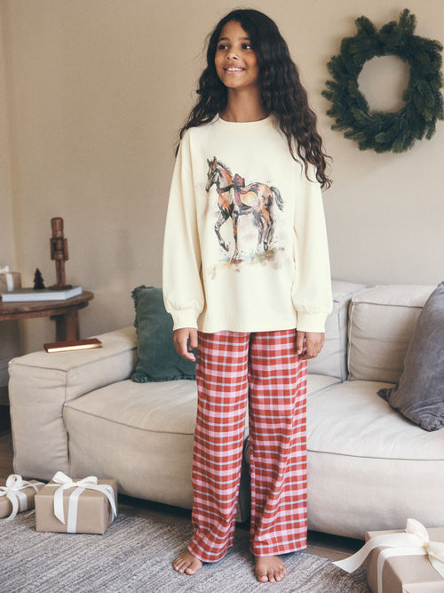 Red/Ecru Horse Print Wide Leg Woven Pyjamas 1 pack (3-16yrs)