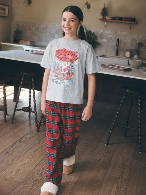 Red/Grey Vintage Christmas Wide Leg Woven Pyjamas 1 Pack (3-16yrs)