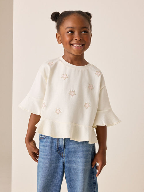 White Star Beaded Peplum T-Shirt (3-16yrs)