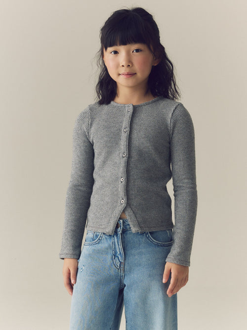 Grey Sparkle Long Sleeve Waffle Cardigan (3-16yrs)