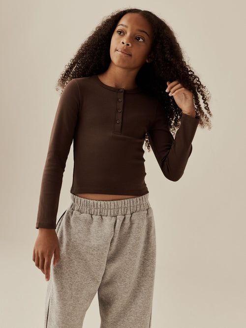 Chocolate Brown Long Sleeve Button Top (3-16yrs)