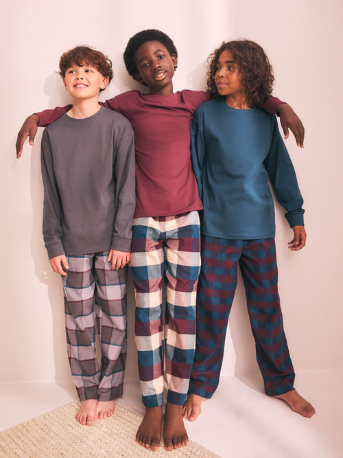 Maroon/Teal/Charcoal Woven Check Pyjamas 3 Pack (3-16yrs)