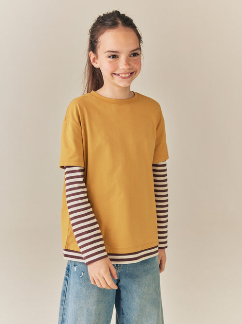 Ochre Stripe Long Sleeve Double Layer T-Shirt (3-16yrs)