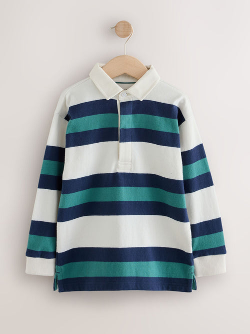 Green/Ecru Stripe Rugby Polo Shirt (3-16yrs)