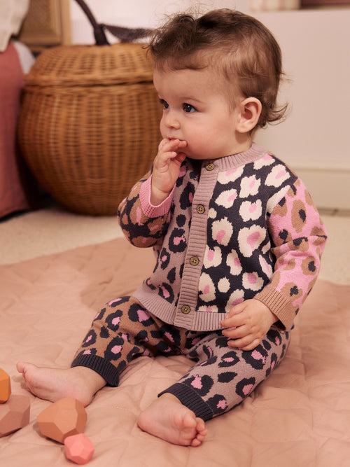 Leopard Knitted Cardigan and Leggings Baby Set 2 Piece (0mths-2yrs)