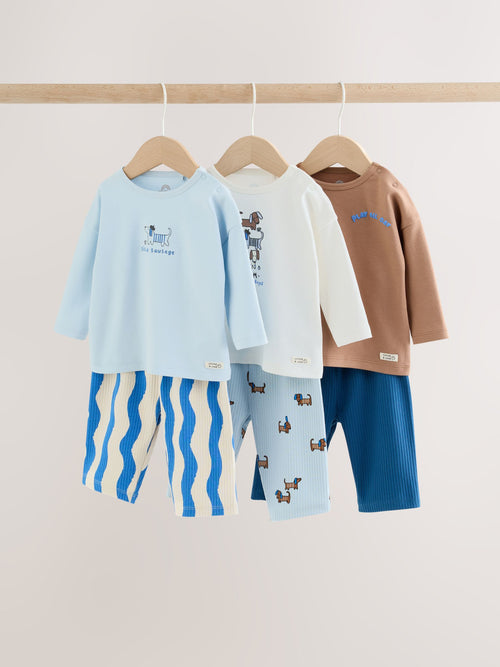 Blue Dog Print Baby Top and Wide Leg Leggings Set 6 Piece (0mths-2yrs)