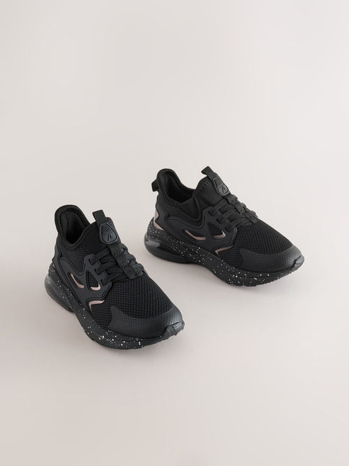 Black/Silver Standard Fit (F) Elastic Lace Trainers