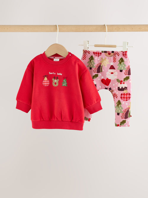 Red Christmas Character Baby Sweat Top And Leggings Set 2 Piece (0mths-2yrs)