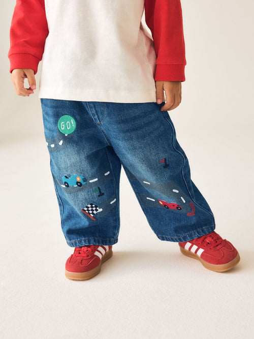 Mid Blue Denim Car Wide Fit Jeans (3mths-7yrs)