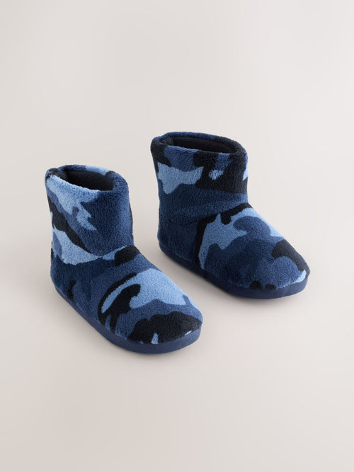 Blue Camoflage Fleece Slipper Boots
