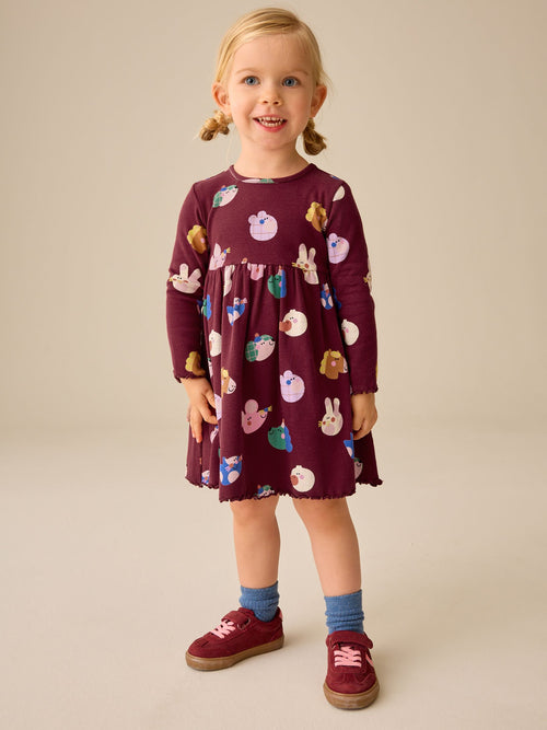 Navy Long Sleeve Ribbed Dress (3mths-7yrs)