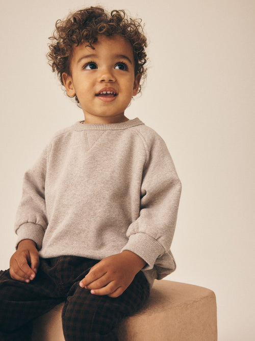 Oatmeal Marl Soft Touch Plain Crew Neck Sweat Top (3mths-7yrs)