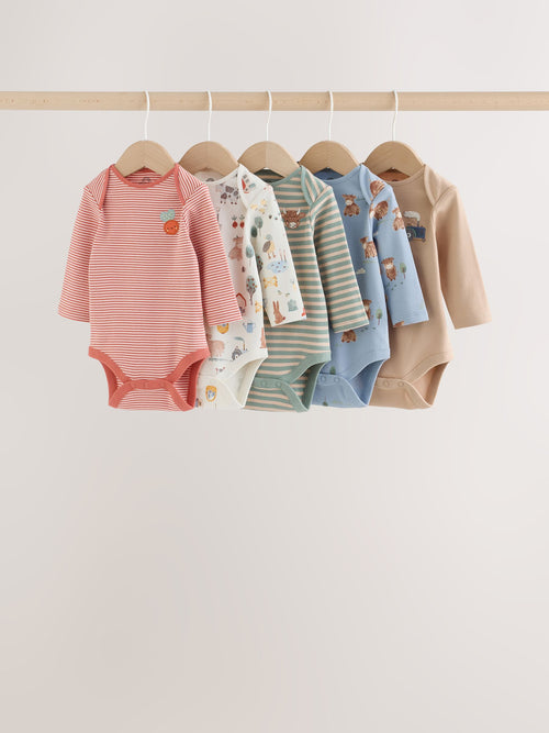 Neutral Hamish Long Sleeve Bodysuits 5 Pack