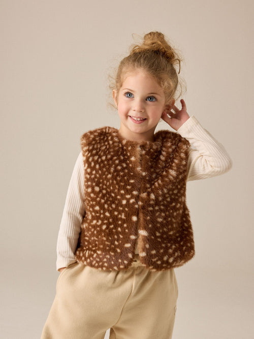 Deer Animal Print Faux Fur Gilet (3mths-7yrs)