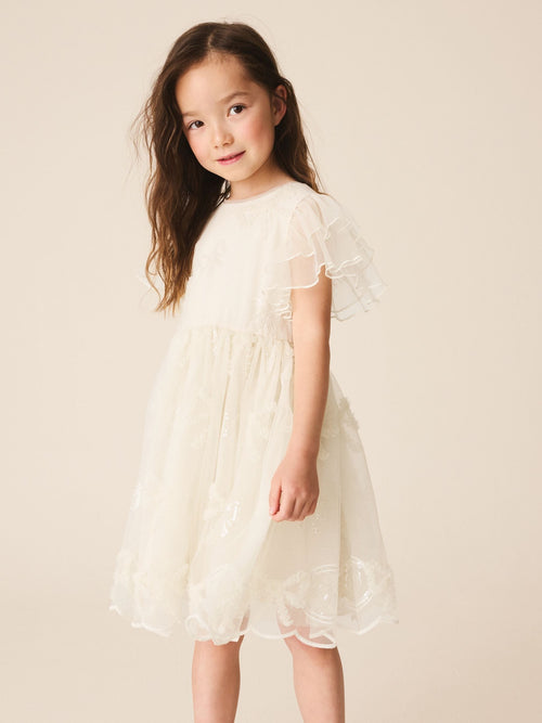 Ivory Bow Embellished Mesh Occasion Dress (3-16yrs)