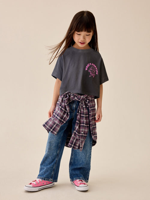 Charcoal Grey Popcorn Boxy Graphic T-Shirt (3-16yrs)
