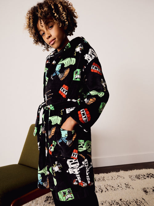 Black Minecraft Fleece Robe (5-16yrs)