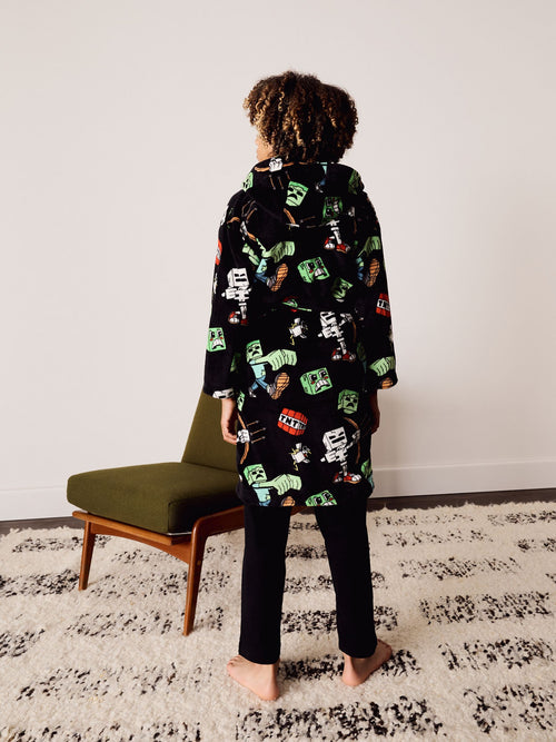 Black Minecraft Fleece Robe (5-16yrs)
